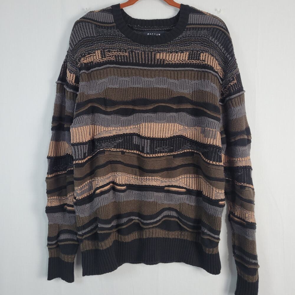 Pacsun Coogi-Style Crew Neck 3D Knit Sweater men's size M Neutral Colors Cosby